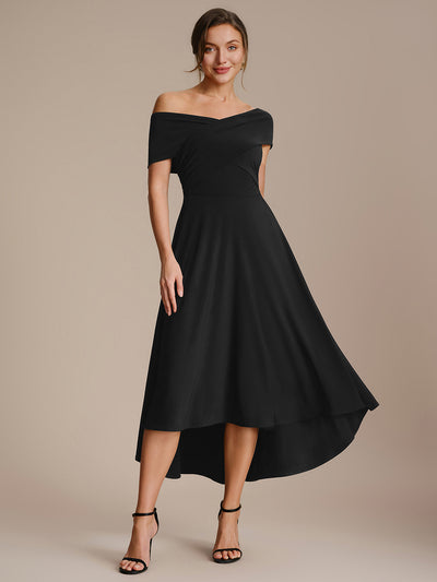 Asymmetrischer Saum V-Ausschnitt A-Linien Kleid Aus Mesh Elegantem Design Vielseitiger Tragem?glichkeit #Farbe_Schwarz