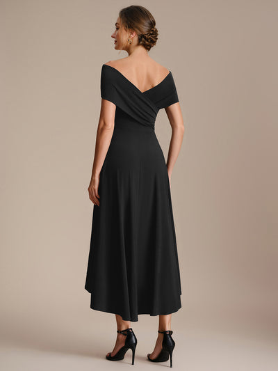 Asymmetrischer Saum V-Ausschnitt A-Linien Kleid Aus Mesh Elegantem Design Vielseitiger Tragem?glichkeit #Farbe_Schwarz