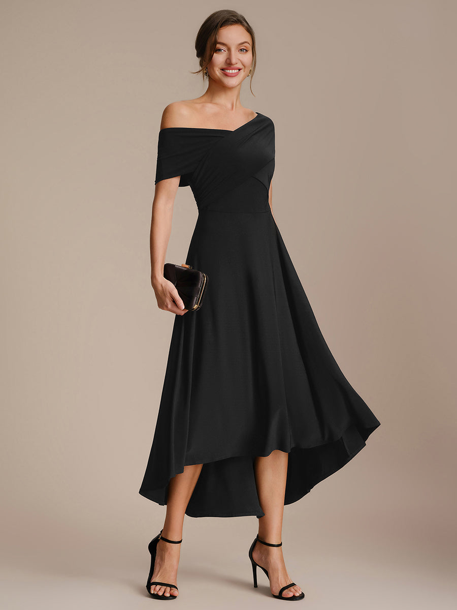 Asymmetrischer Saum V-Ausschnitt A-Linien Kleid Aus Mesh Elegantem Design Vielseitiger Tragem?glichkeit #Farbe_Schwarz