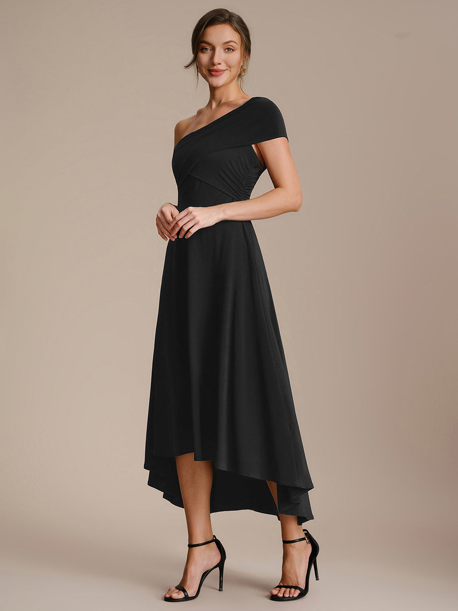 Asymmetrischer Saum V-Ausschnitt A-Linien Kleid Aus Mesh Elegantem Design Vielseitiger Tragem?glichkeit #Farbe_Schwarz