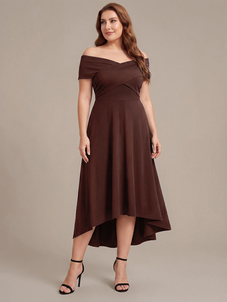 Asymmetrischer Saum V-Ausschnitt A-Linien Kleid Aus Mesh Elegantem Design Vielseitiger Tragem?glichkeit #Farbe_Chocolate Brown