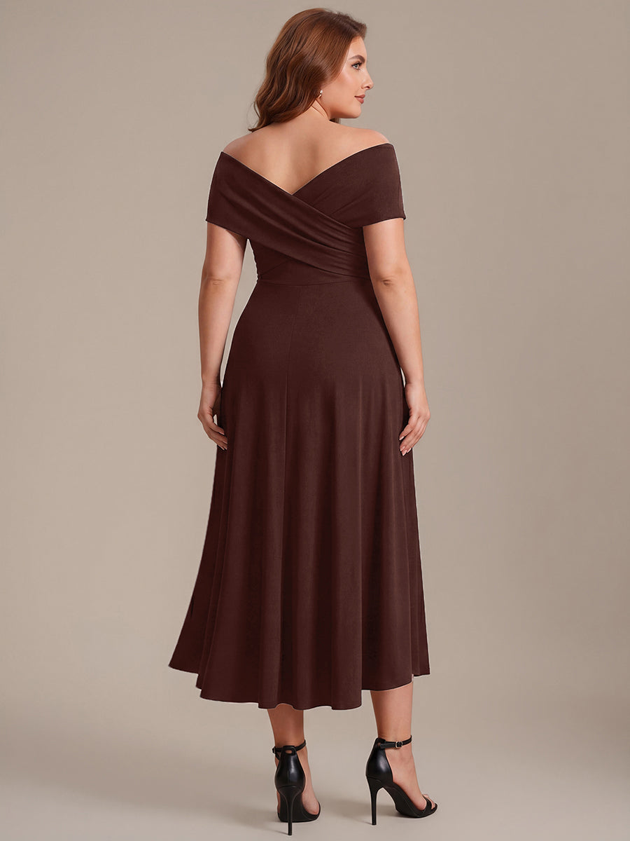 Asymmetrischer Saum V-Ausschnitt A-Linien Kleid Aus Mesh Elegantem Design Vielseitiger Tragem?glichkeit #Farbe_Chocolate Brown