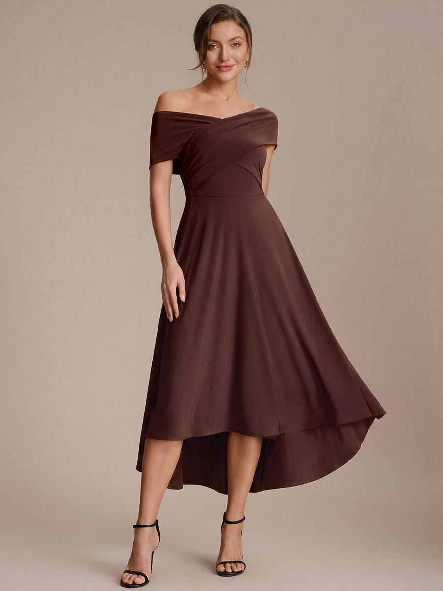 Asymmetrischer Saum V-Ausschnitt A-Linien Kleid Aus Mesh Elegantem Design Vielseitiger Tragem?glichkeit #Farbe_Chocolate Brown