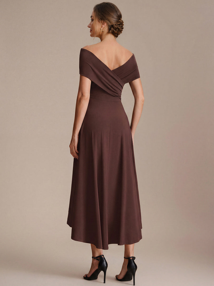 Asymmetrischer Saum V-Ausschnitt A-Linien Kleid Aus Mesh Elegantem Design Vielseitiger Tragem?glichkeit #Farbe_Chocolate Brown