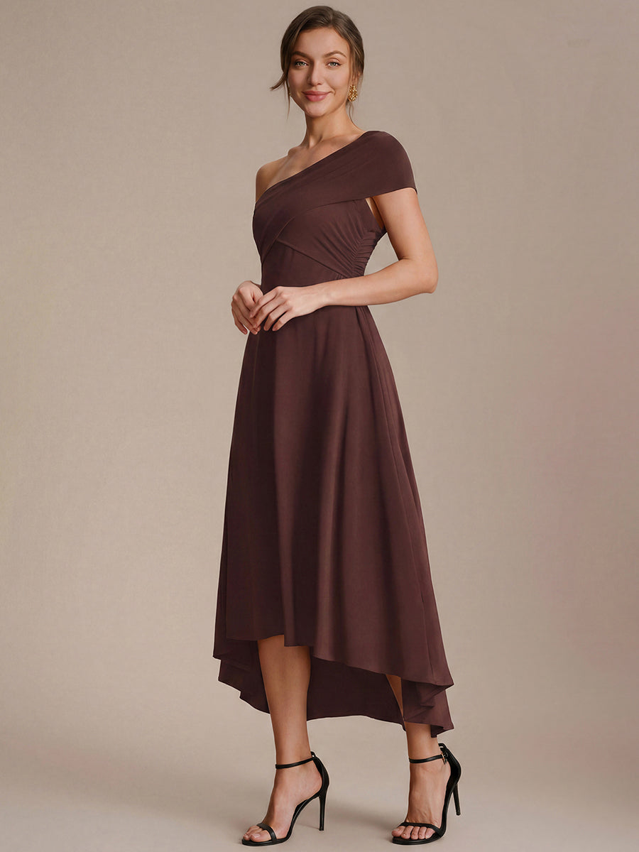 Asymmetrischer Saum V-Ausschnitt A-Linien Kleid Aus Mesh Elegantem Design Vielseitiger Tragem?glichkeit #Farbe_Chocolate Brown