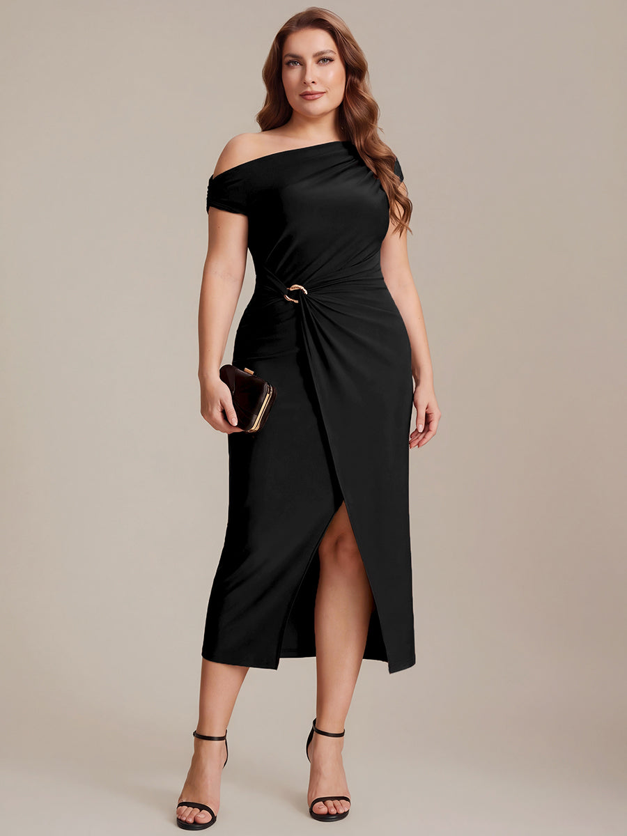 Midi Tea L?nge Schulterfreier Ausschnitt Figurbetont Kleid Aus Mesh Mit Schlitz #Farbe_Schwarz