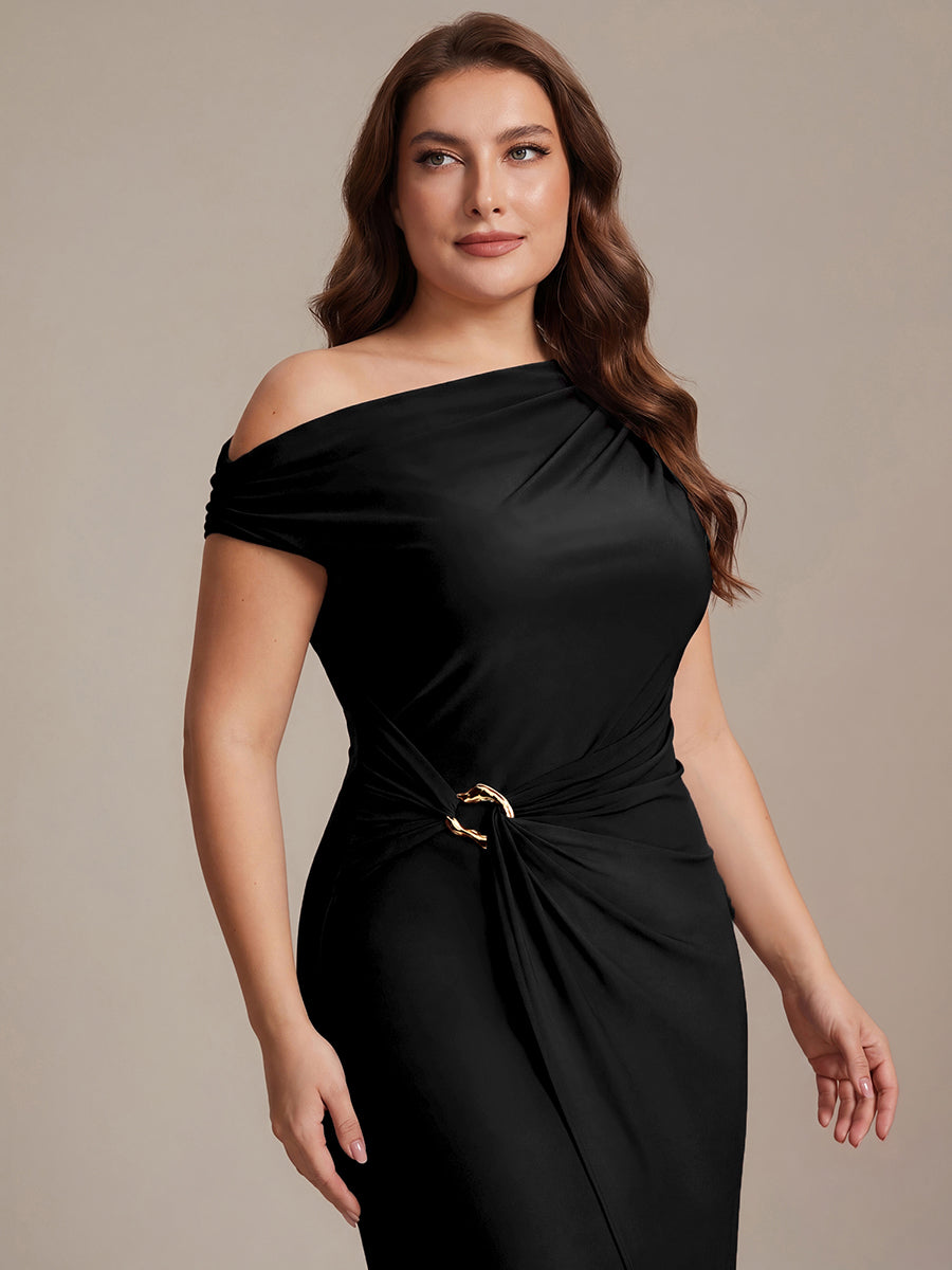 Midi Tea L?nge Schulterfreier Ausschnitt Figurbetont Kleid Aus Mesh Mit Schlitz #Farbe_Schwarz