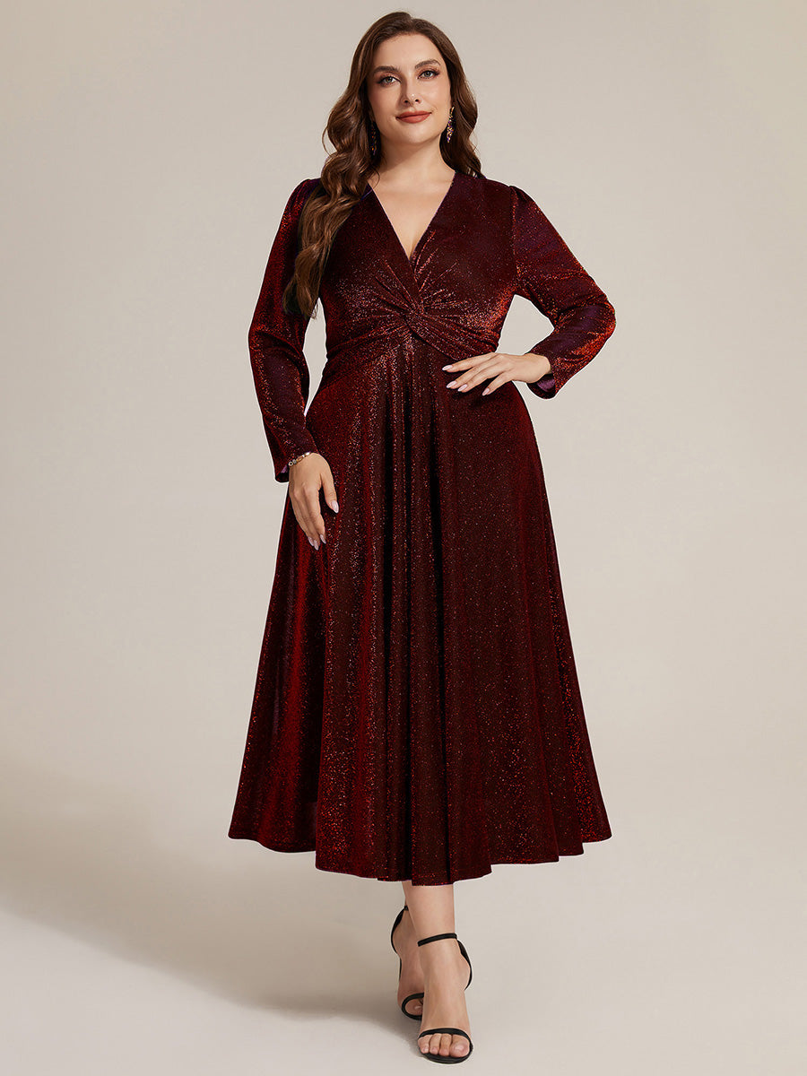 Tea Länge A Linie Kleid Mit Überkreuztem Ausschnitt Aus Lurex Netzstoff Perfekt Für Binden #Farbe_Burgunderrot