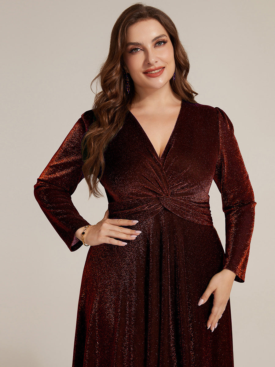Tea Länge A Linie Kleid Mit Überkreuztem Ausschnitt Aus Lurex Netzstoff Perfekt Für Binden #Farbe_Burgunderrot