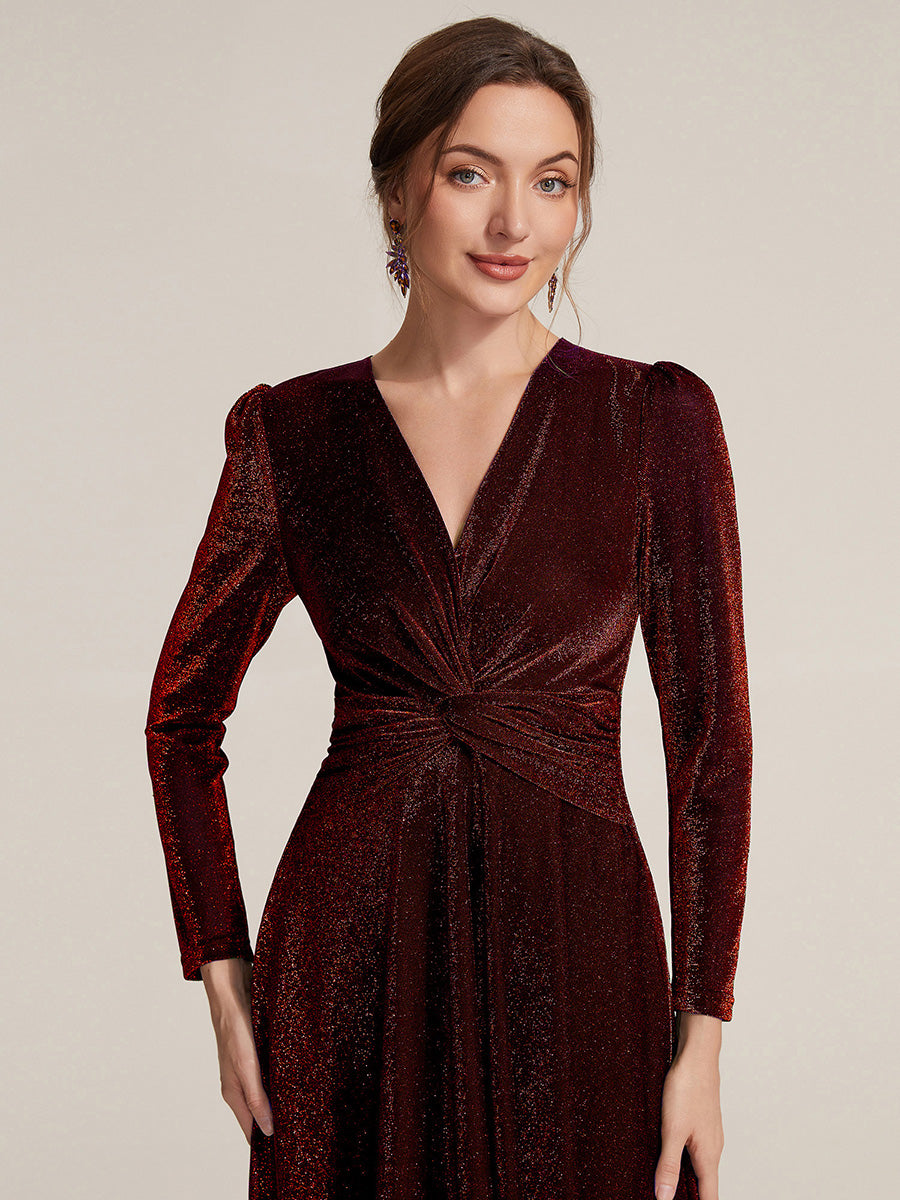 Tea Länge A Linie Kleid Mit Überkreuztem Ausschnitt Aus Lurex Netzstoff Perfekt Für Binden #Farbe_Burgunderrot