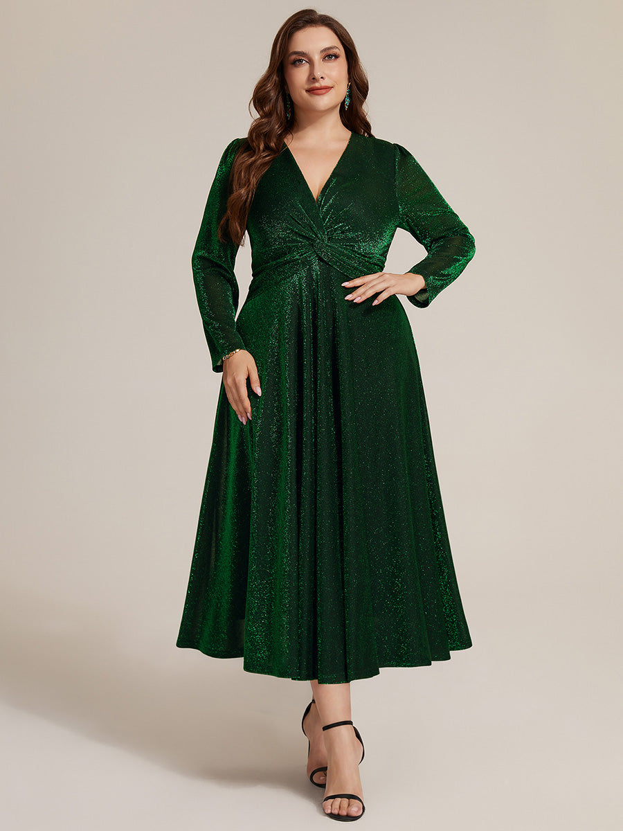 Tea Länge A Linie Kleid Mit Überkreuztem Ausschnitt Aus Lurex Netzstoff Perfekt Für Binden #Farbe_Dunkelgrün
