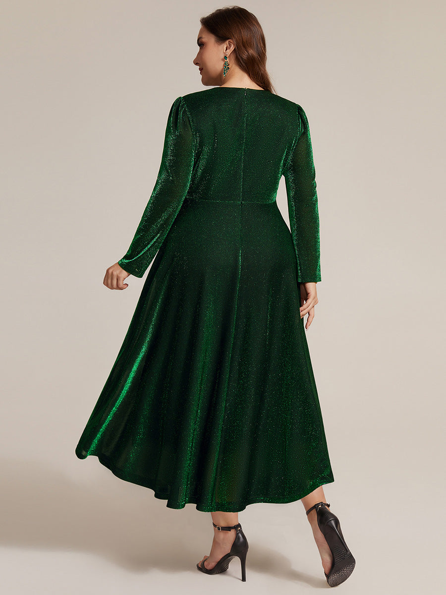 Tea Länge A Linie Kleid Mit Überkreuztem Ausschnitt Aus Lurex Netzstoff Perfekt Für Binden #Farbe_Dunkelgrün