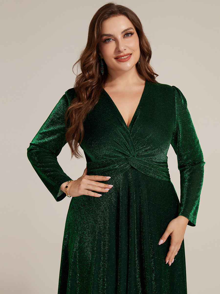 Tea Länge A Linie Kleid Mit Überkreuztem Ausschnitt Aus Lurex Netzstoff Perfekt Für Binden #Farbe_Dunkelgrün