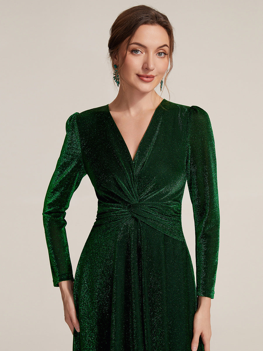 Tea Länge A Linie Kleid Mit Überkreuztem Ausschnitt Aus Lurex Netzstoff Perfekt Für Binden #Farbe_Dunkelgrün