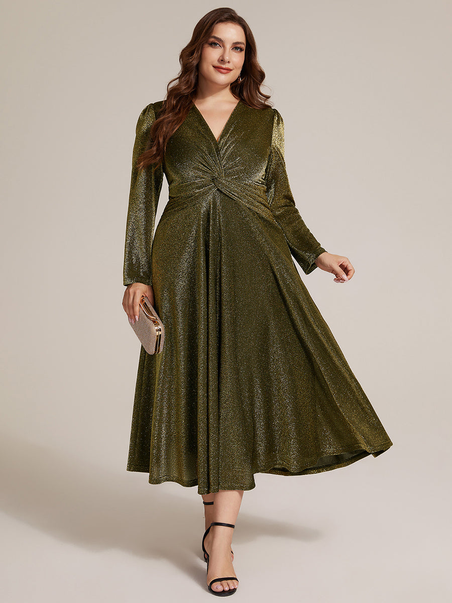 Tea Länge A Linie Kleid Mit Überkreuztem Ausschnitt Aus Lurex Netzstoff Perfekt Für Binden #Farbe_Goldmetallic