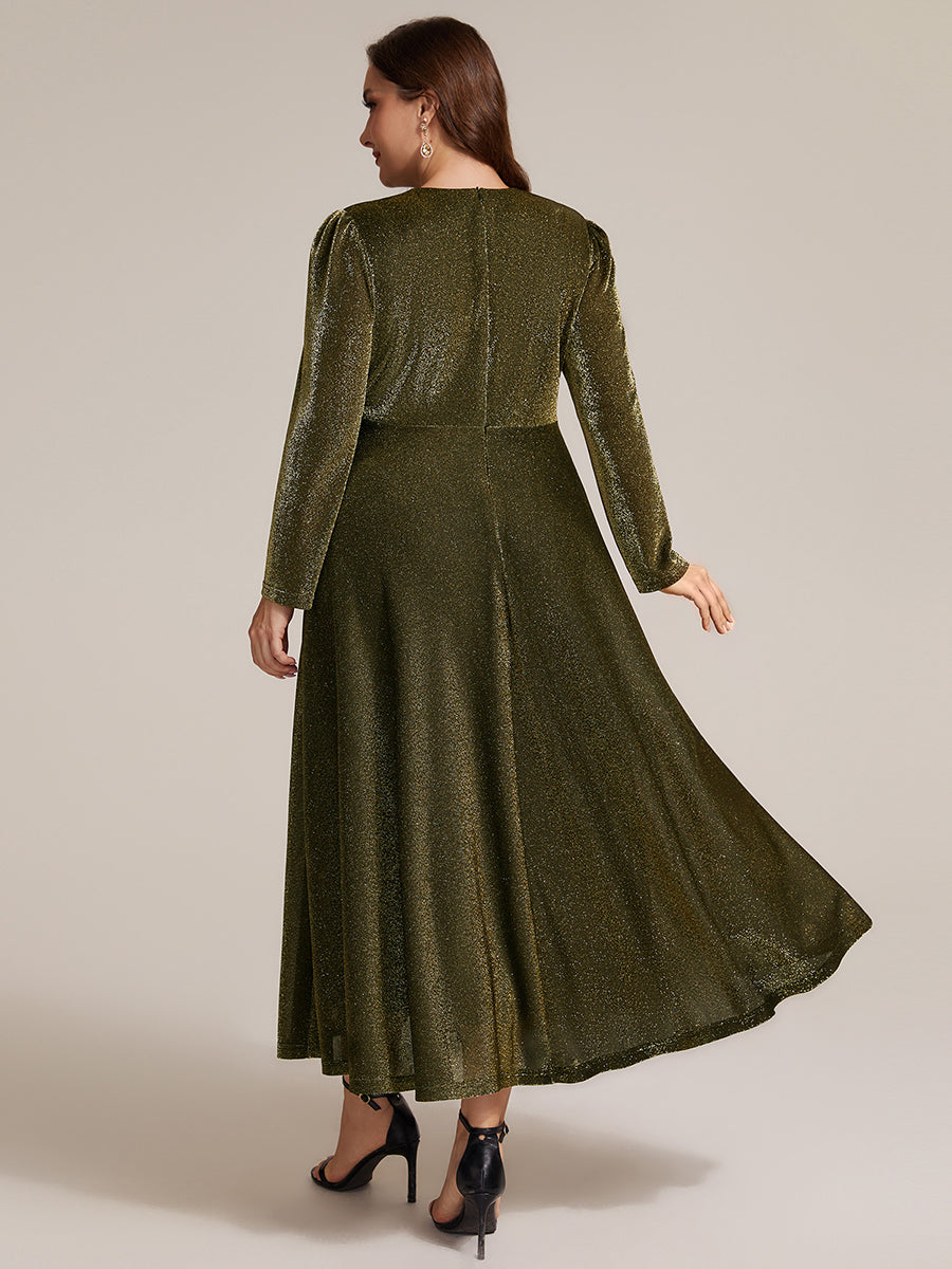 Tea Länge A Linie Kleid Mit Überkreuztem Ausschnitt Aus Lurex Netzstoff Perfekt Für Binden #Farbe_Goldmetallic