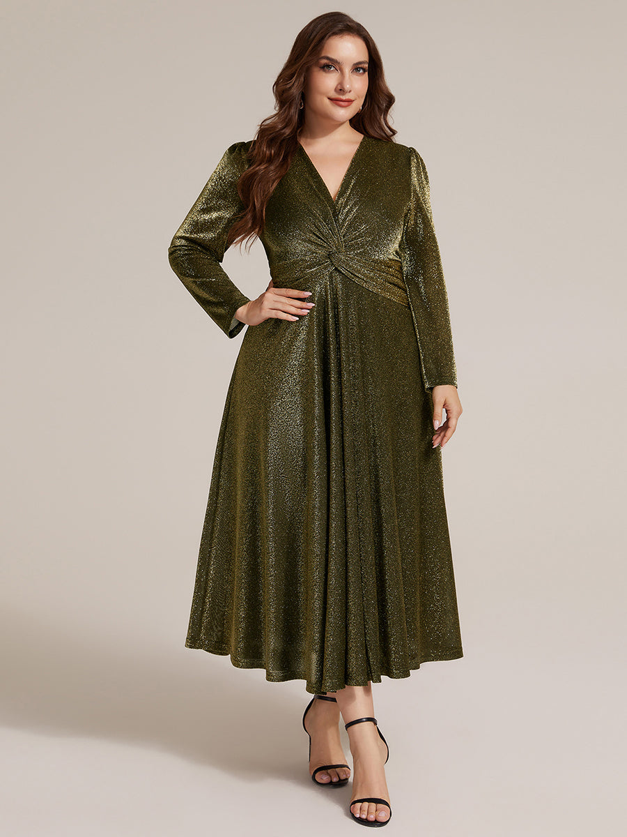 Tea Länge A Linie Kleid Mit Überkreuztem Ausschnitt Aus Lurex Netzstoff Perfekt Für Binden #Farbe_Goldmetallic