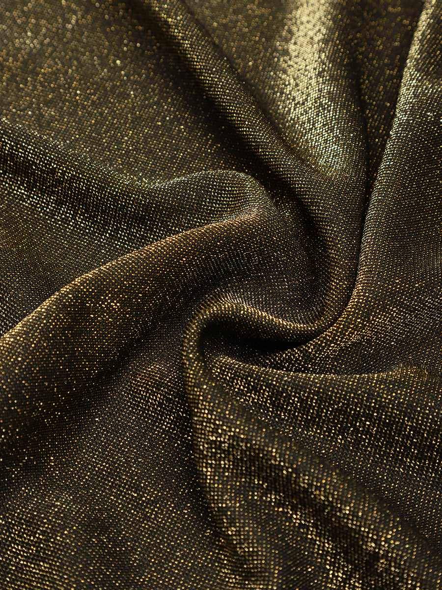 Tea Länge A Linie Kleid Mit Überkreuztem Ausschnitt Aus Lurex Netzstoff Perfekt Für Binden #Farbe_Goldmetallic
