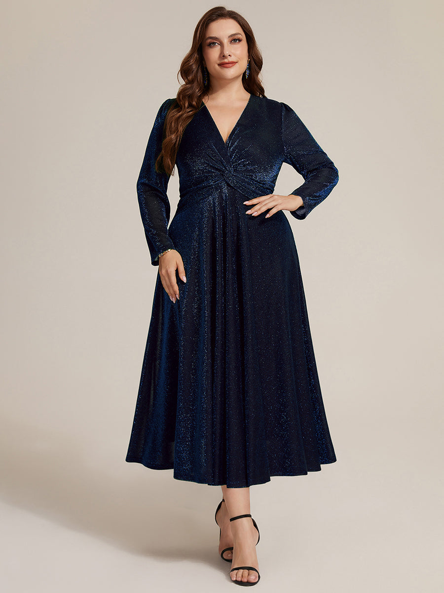 Tea Länge A Linie Kleid Mit Überkreuztem Ausschnitt Aus Lurex Netzstoff Perfekt Für Binden #Farbe_Marineblau