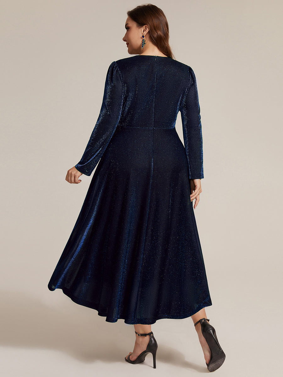 Tea Länge A Linie Kleid Mit Überkreuztem Ausschnitt Aus Lurex Netzstoff Perfekt Für Binden #Farbe_Marineblau