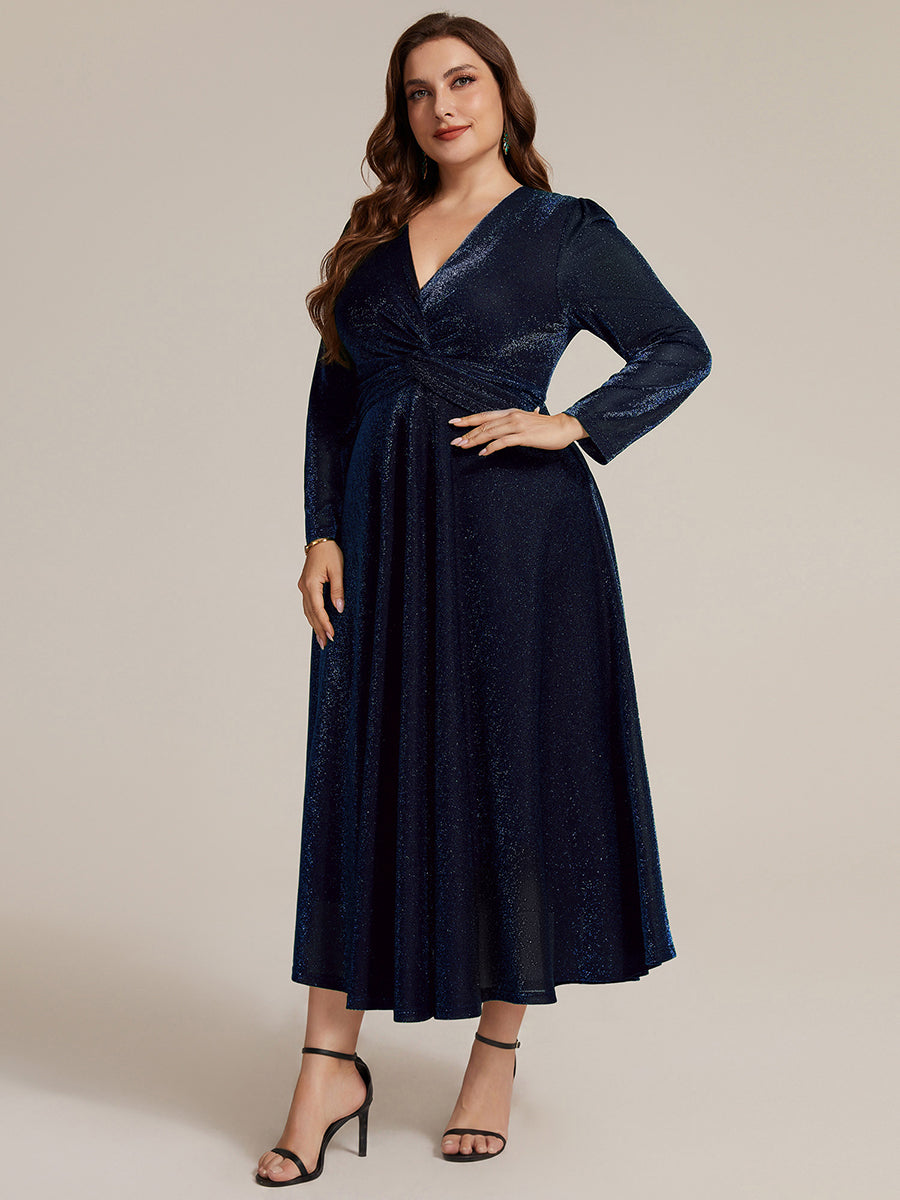 Tea Länge A Linie Kleid Mit Überkreuztem Ausschnitt Aus Lurex Netzstoff Perfekt Für Binden #Farbe_Marineblau
