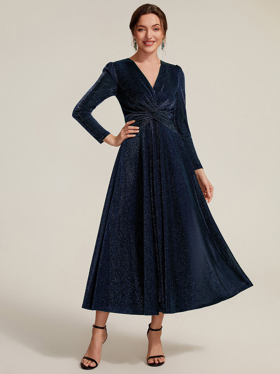 Tea Länge A Linie Kleid Mit Überkreuztem Ausschnitt Aus Lurex Netzstoff Perfekt Für Binden #Farbe_Marineblau