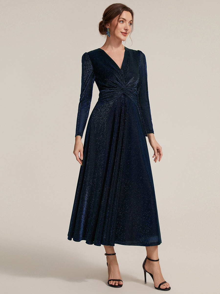 Tea Länge A Linie Kleid Mit Überkreuztem Ausschnitt Aus Lurex Netzstoff Perfekt Für Binden #Farbe_Marineblau