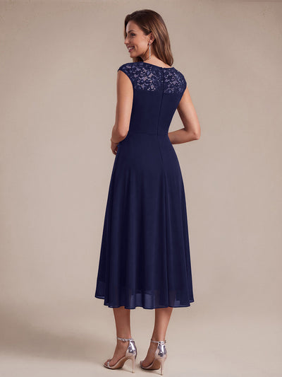 Chiffon mit A-Linie, Ärmellos, und hochzeitsgastkleid #Farbe_Marineblau