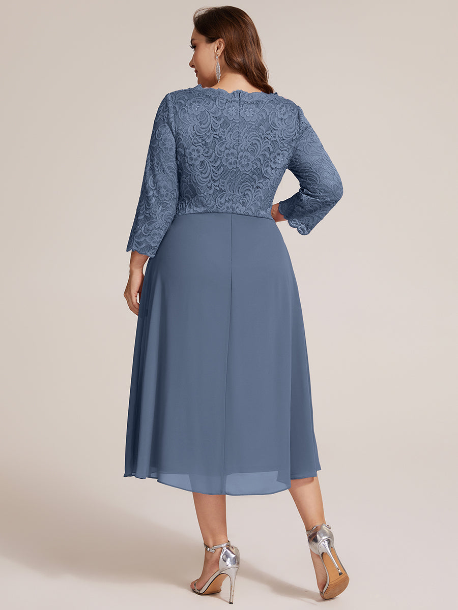 Midi Tee Länge V Ausschnitt Etui Kleid Aus Spitze Elegantes Design Für Besondere Anlässe #Farbe_Taubenblau