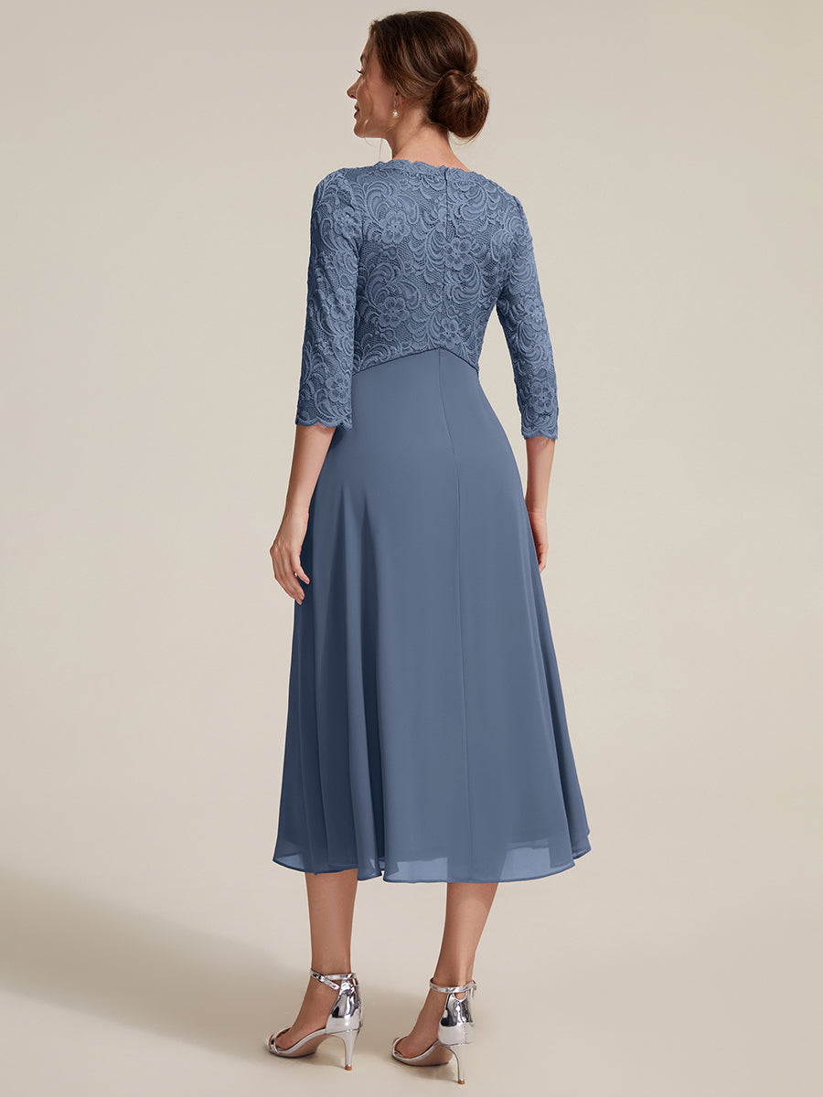 Midi Tee Länge V Ausschnitt Etui Kleid Aus Spitze Elegantes Design Für Besondere Anlässe #Farbe_Taubenblau