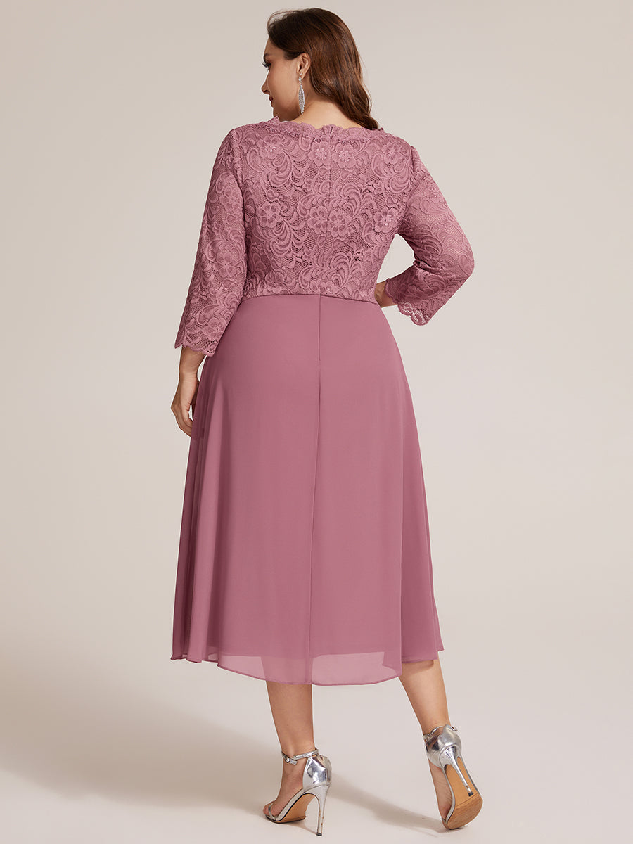 Midi Tee Länge V Ausschnitt Etui Kleid Aus Spitze Elegantes Design Für Besondere Anlässe #Farbe_Orchideenviolett