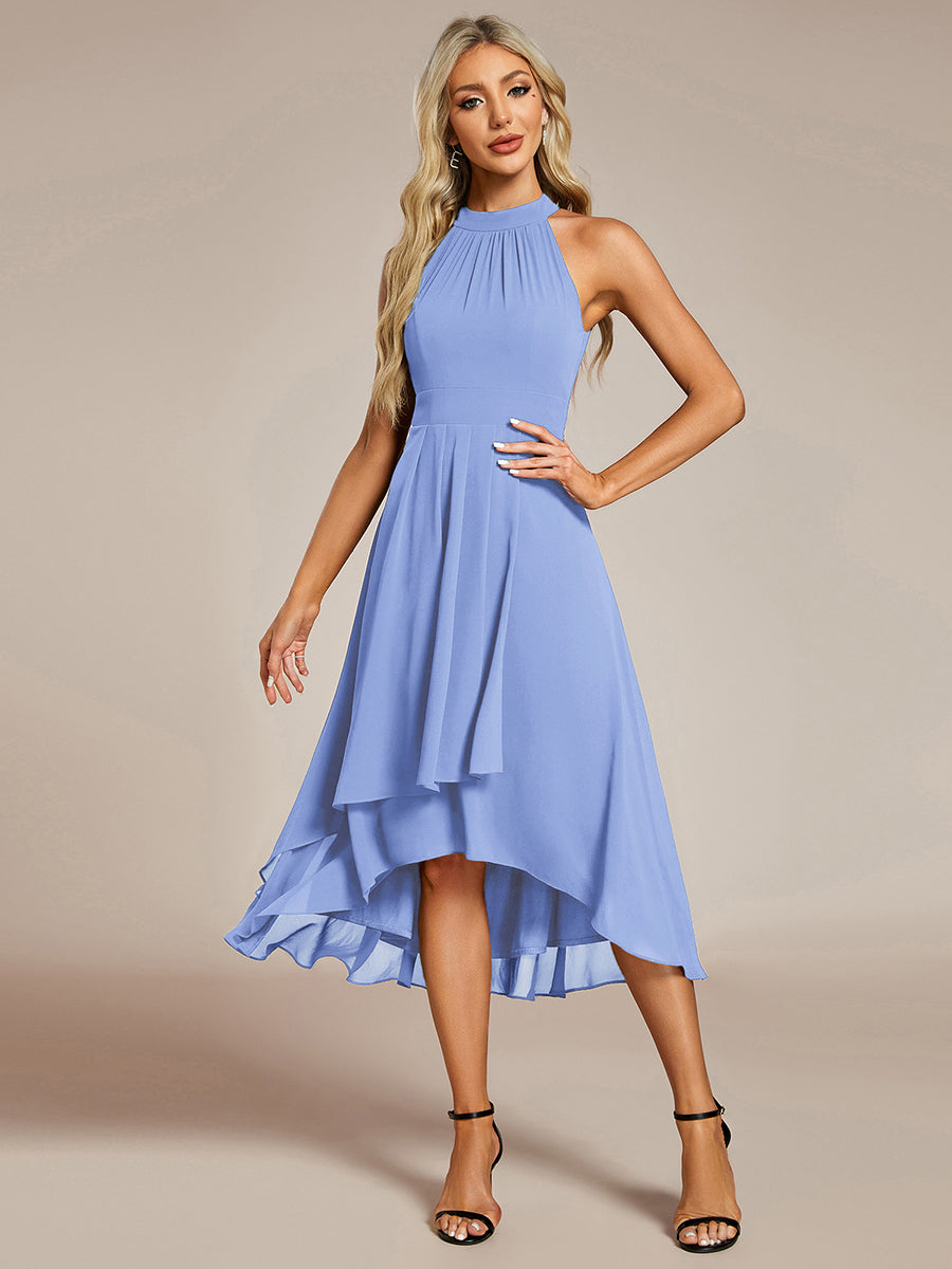 Hochtief Halterneck A-Linie Chiffon Kleid Mit Raffungen #Farbe_Kornblumenblau