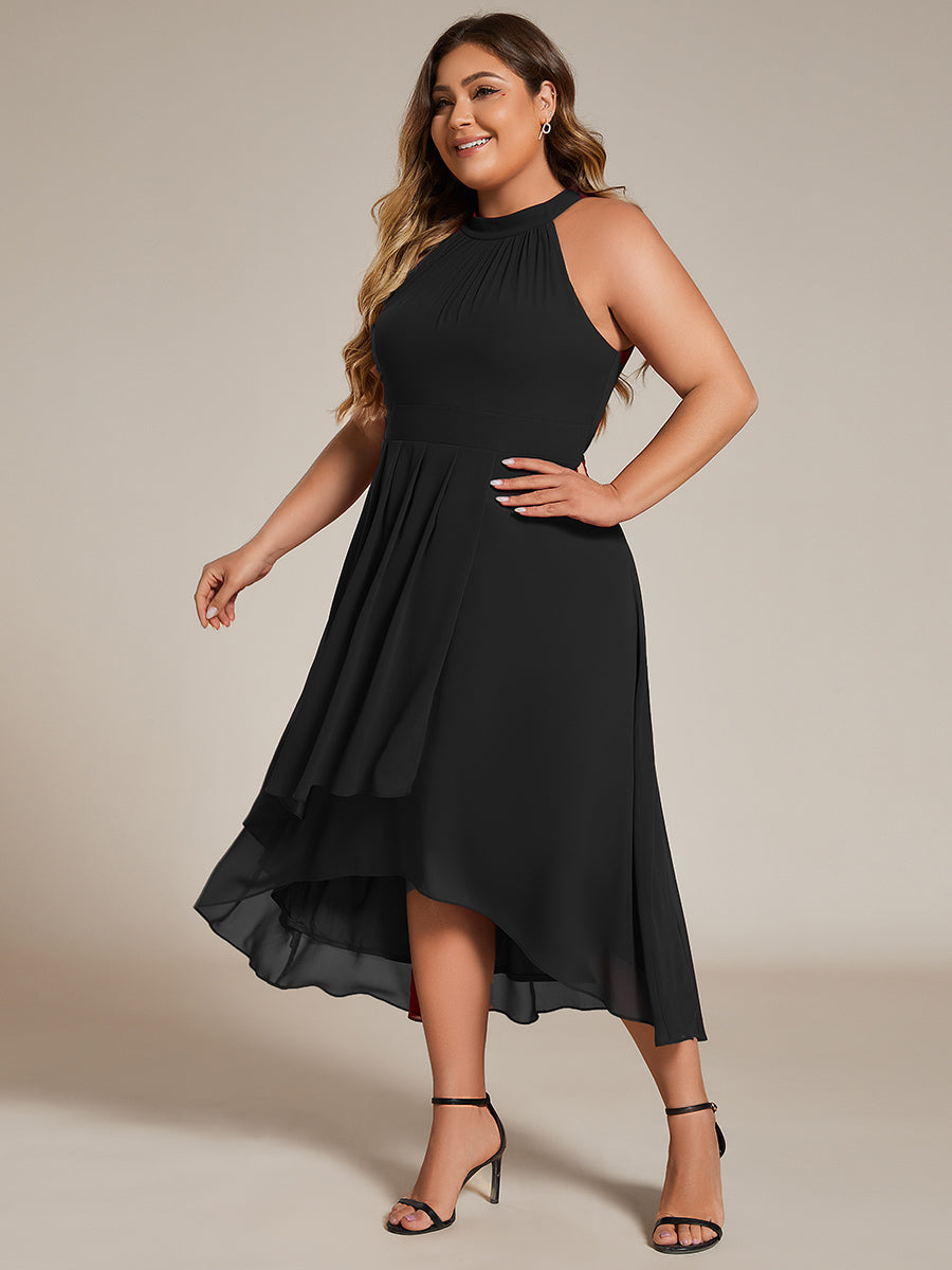 Hochtief Halterneck A-Linie Chiffon Kleid Mit Raffungen #Farbe_Schwarz