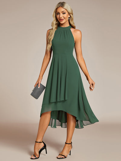 Hochtief Halterneck A-Linie Chiffon Kleid Mit Raffungen #Farbe_Eukalyptus