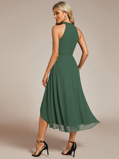 Hochtief Halterneck A-Linie Chiffon Kleid Mit Raffungen #Farbe_Eukalyptus