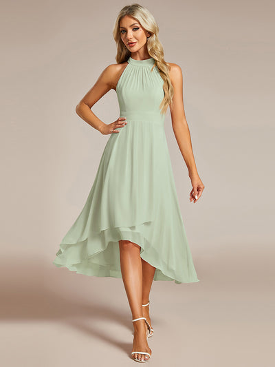 Hochtief Halterneck A-Linie Chiffon Kleid Mit Raffungen #Farbe_Mintgrün