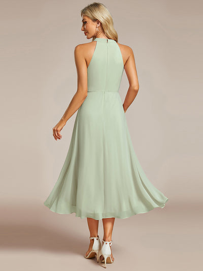 Hochtief Halterneck A-Linie Chiffon Kleid Mit Raffungen #Farbe_Mintgrün