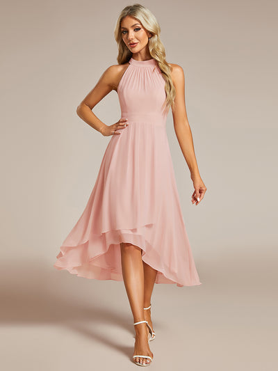 Hochtief Halterneck A-Linie Chiffon Kleid Mit Raffungen #Farbe_Rosa