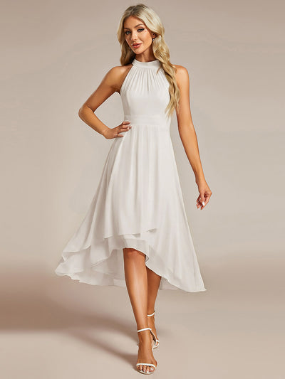 Hochtief Halterneck A-Linie Chiffon Kleid Mit Raffungen #Farbe_Weiß