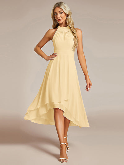Hochtief Halterneck A-Linie Chiffon Kleid Mit Raffungen #Farbe_Gelb