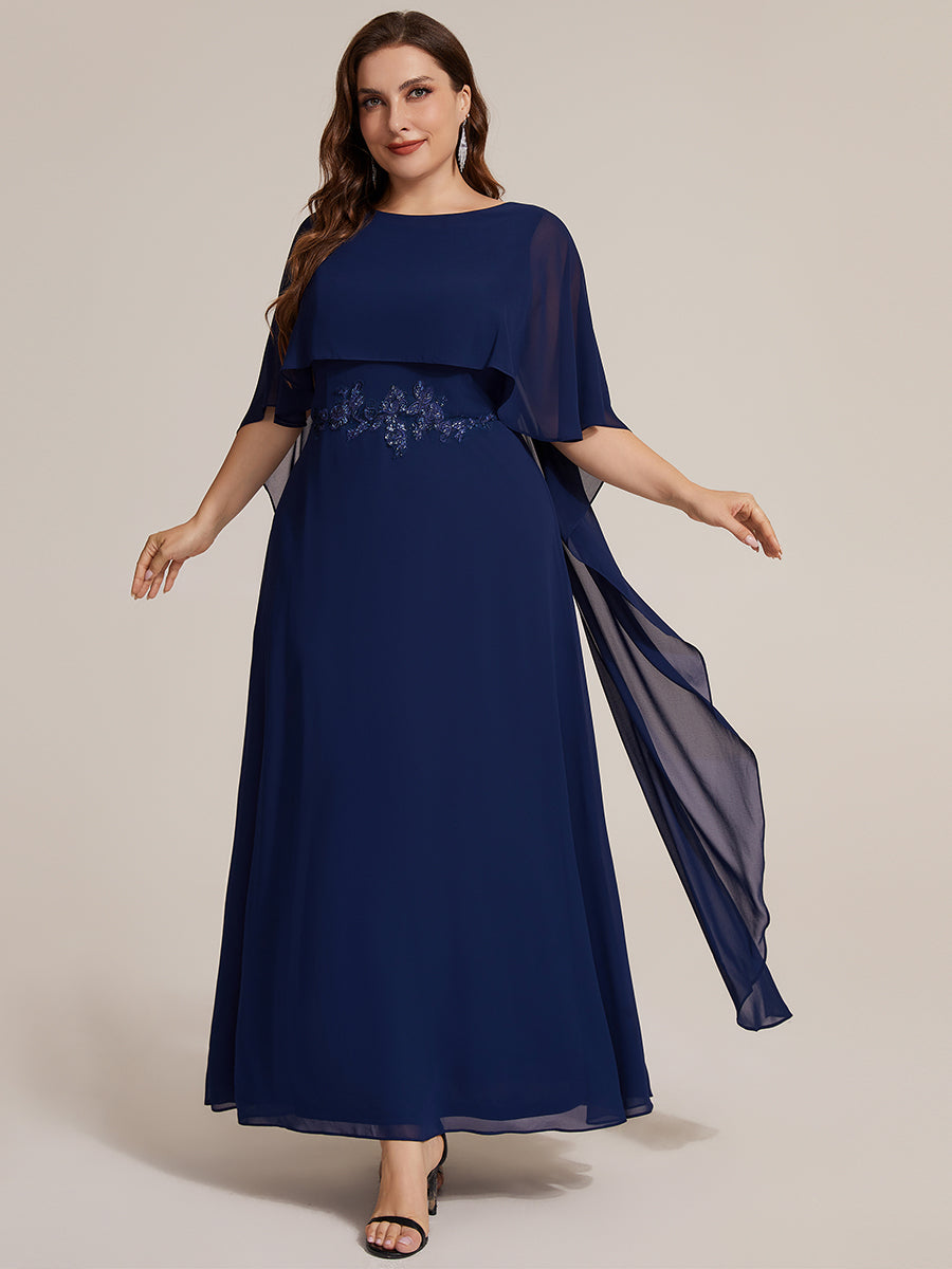 Chiffon mit A-Linie, Cape-Ärmel, und brautmutterkleid #Farbe_Marineblau