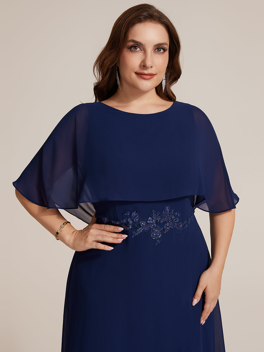 Chiffon mit A-Linie, Cape-Ärmel, und brautmutterkleid #Farbe_Marineblau
