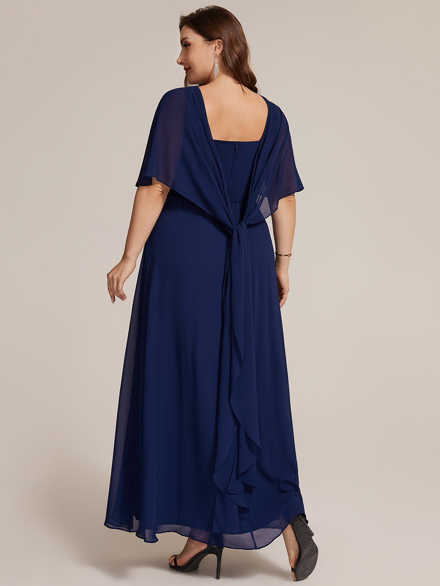 Chiffon mit A-Linie, Cape-Ärmel, und brautmutterkleid #Farbe_Marineblau