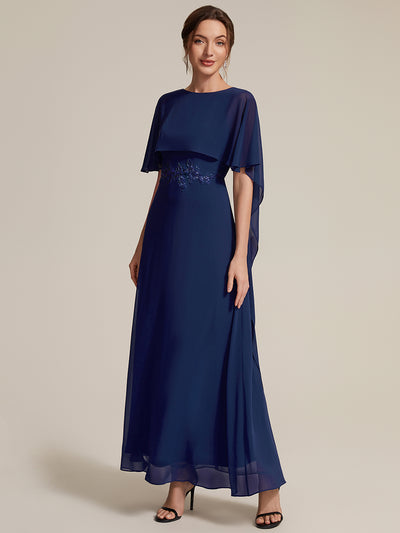 Chiffon mit A-Linie, Cape-Ärmel, und brautmutterkleid #Farbe_Marineblau