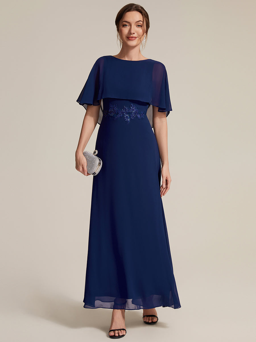 Chiffon mit A-Linie, Cape-Ärmel, und brautmutterkleid #Farbe_Marineblau