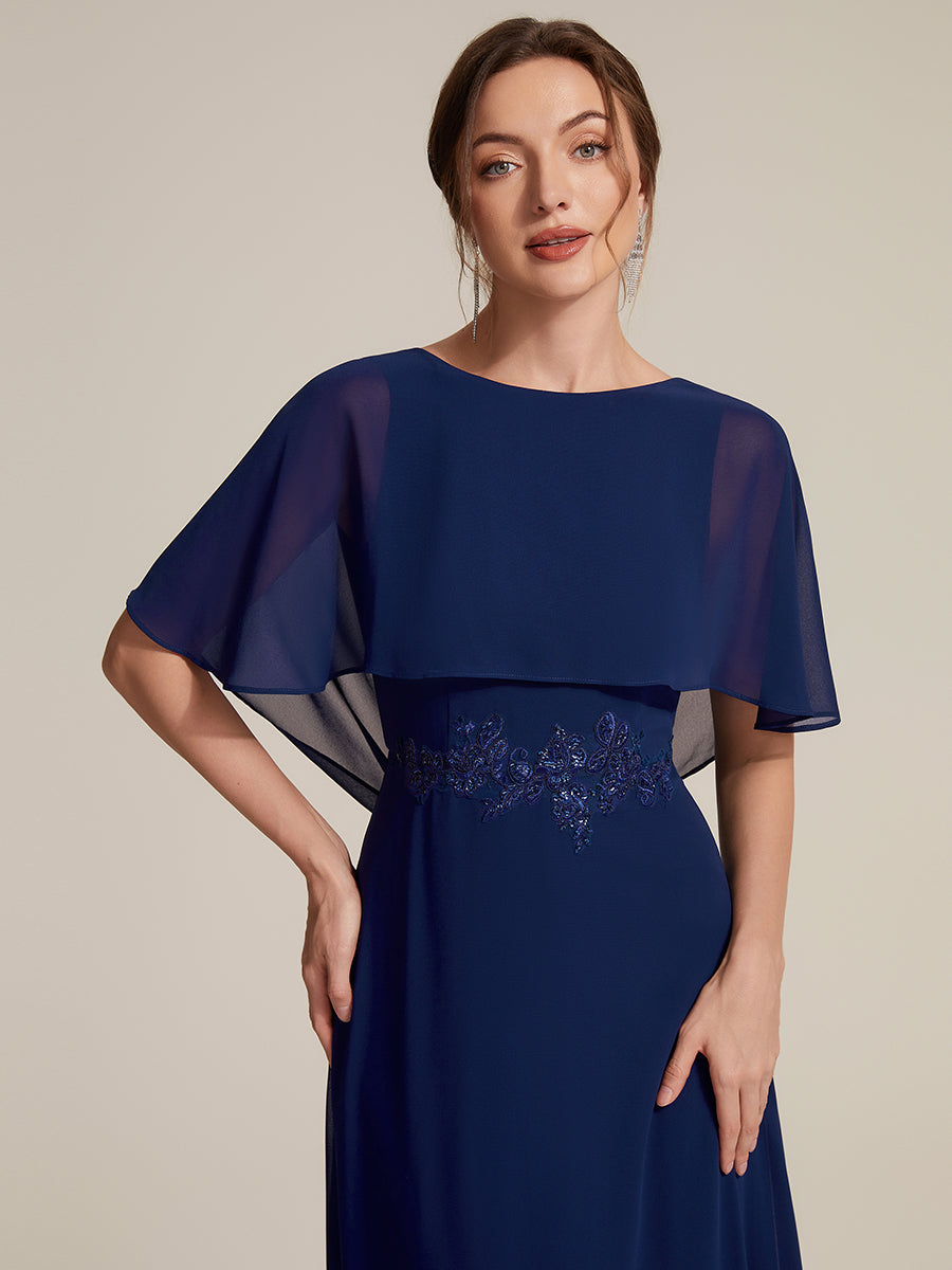 Chiffon mit A-Linie, Cape-Ärmel, und brautmutterkleid #Farbe_Marineblau