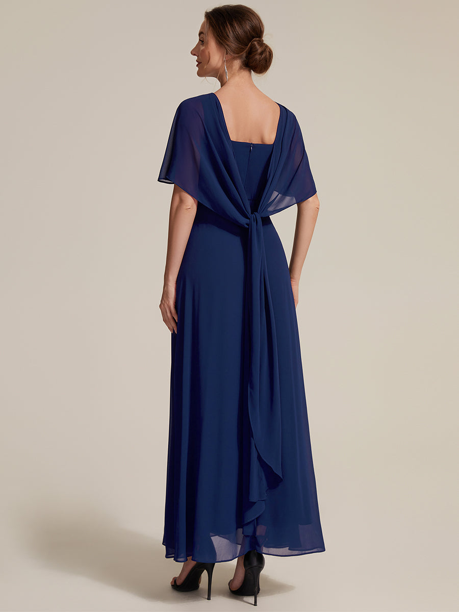Chiffon mit A-Linie, Cape-Ärmel, und brautmutterkleid #Farbe_Marineblau