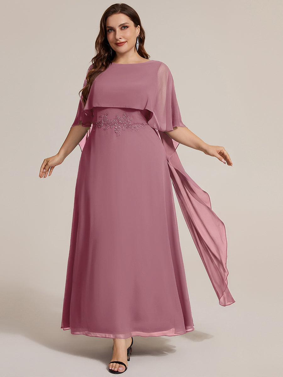 Chiffon mit A-Linie, Cape-Ärmel, und brautmutterkleid #Farbe_Orchideenviolett