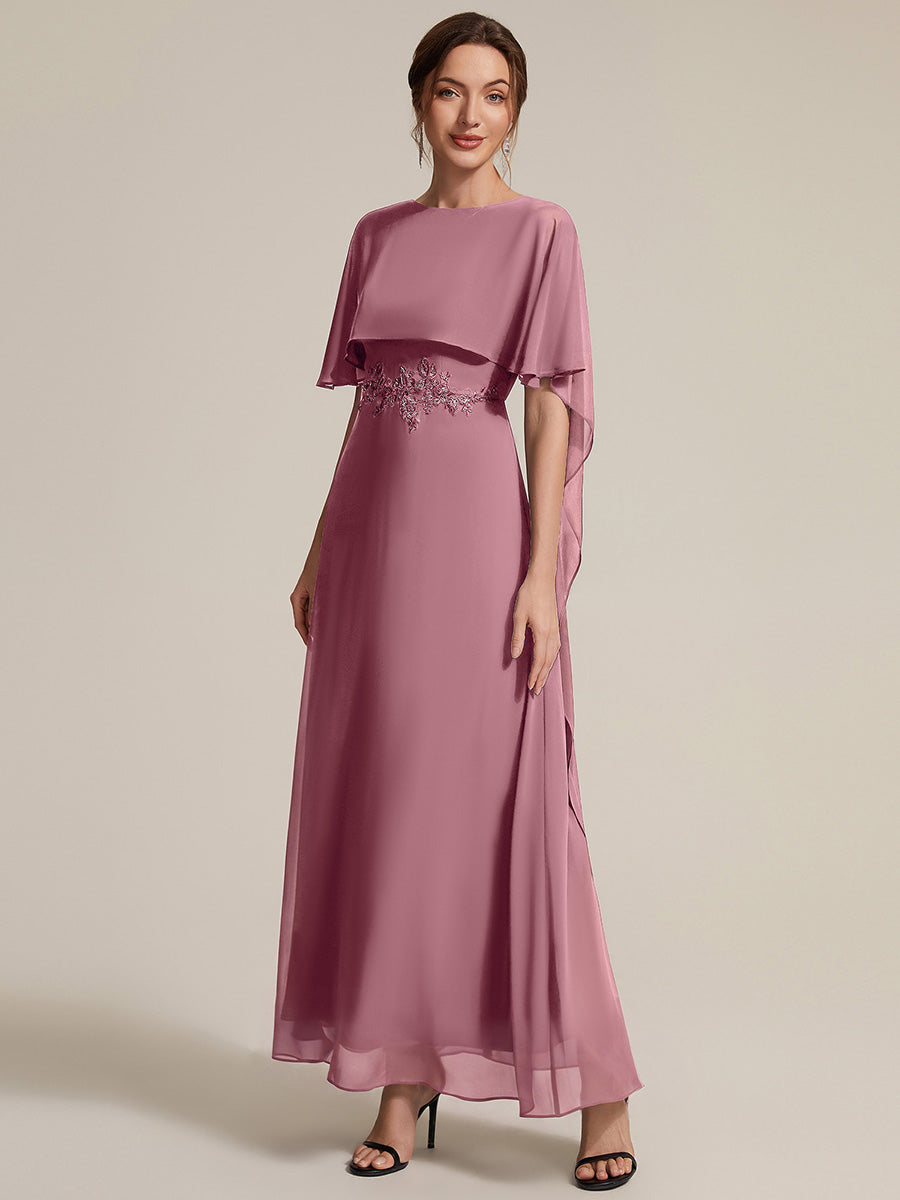 Chiffon mit A-Linie, Cape-Ärmel, und brautmutterkleid #Farbe_Orchideenviolett