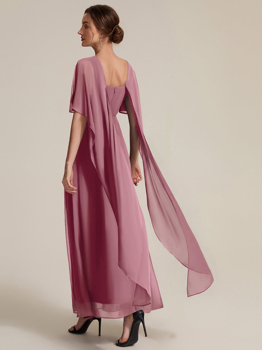 Chiffon mit A-Linie, Cape-Ärmel, und brautmutterkleid #Farbe_Orchideenviolett